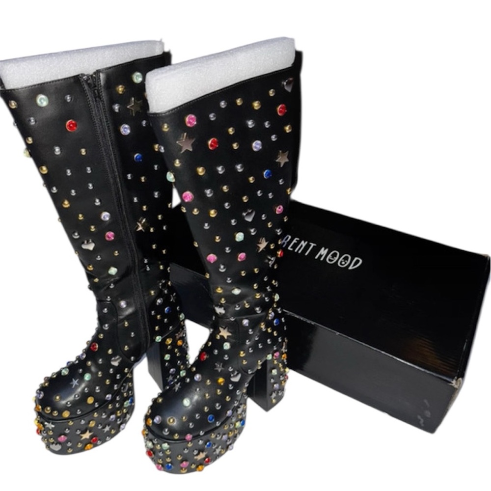 Dolls Kill Current Mood Studded Black Knee-High Boots new no box size 7